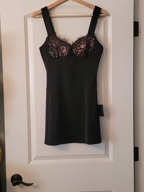 Lulu's Black Lace-Trim Slip Dress